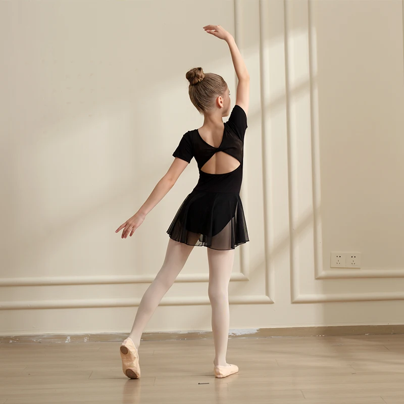 Mädchen-Ballett-Trikot mit kurzem Rock, Mädchen-Gymnastik-Tanz-Trikot für den Schulanfang, Kleidung für Kinder, kurzärmelige Tanzbekleidung – Detail 5