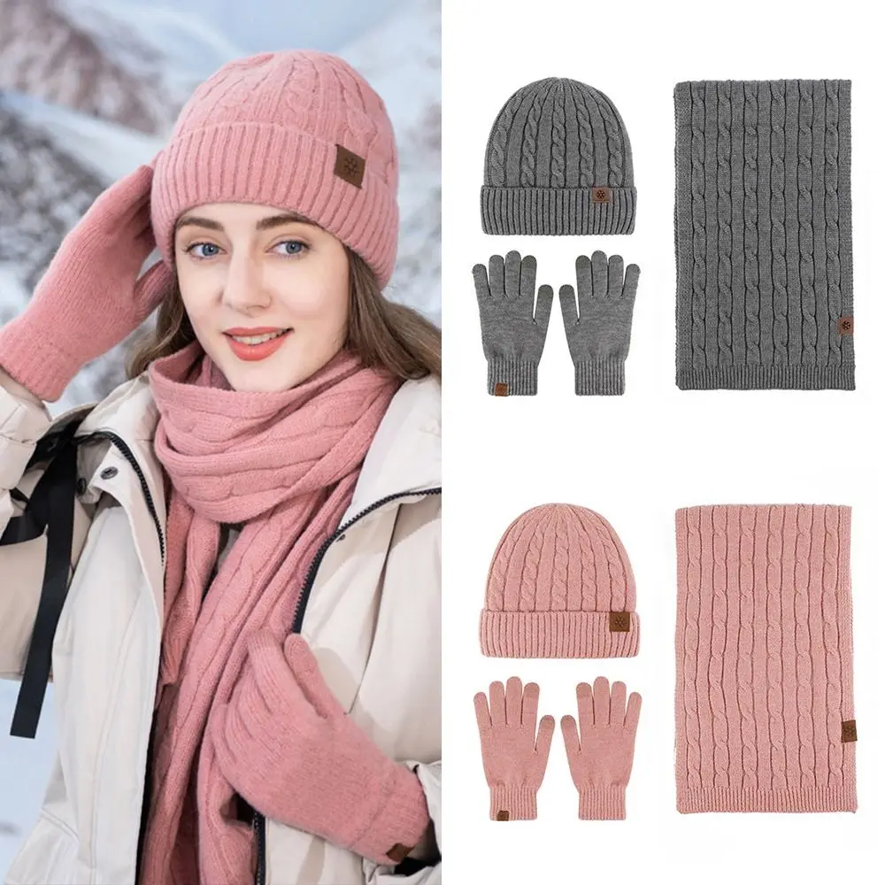 3 in 1 Beanie Hat Scarf Gloves Set Touchscreen Gloves Soft Winter Hat Cold Weather