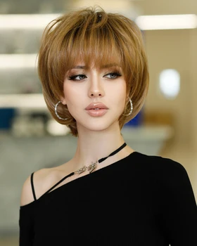 NAMM Ombre Blonde Wig for Women Daily Party Fluffy Bob Wig Natural Synthetic Hair Fashion Wig with Bangs Heat Resistant Fiber 31