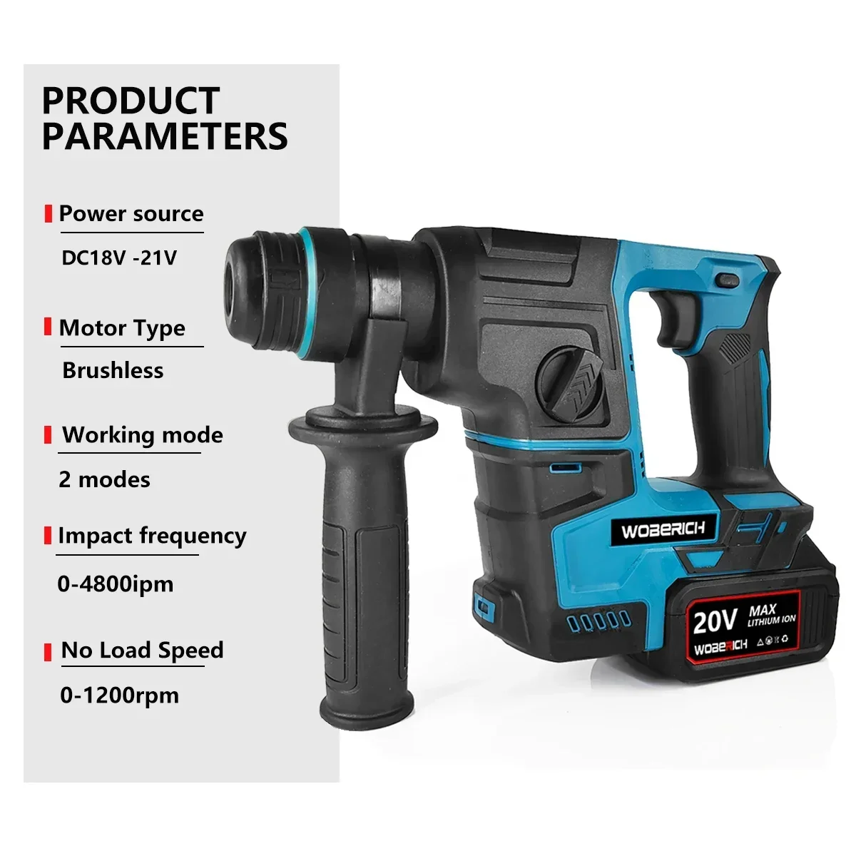 WOBERICH Brushless Electric Hammer Drill Multifunctional Rotary Cordless Rechargeable Power Tools For Makita 18V Battery 2