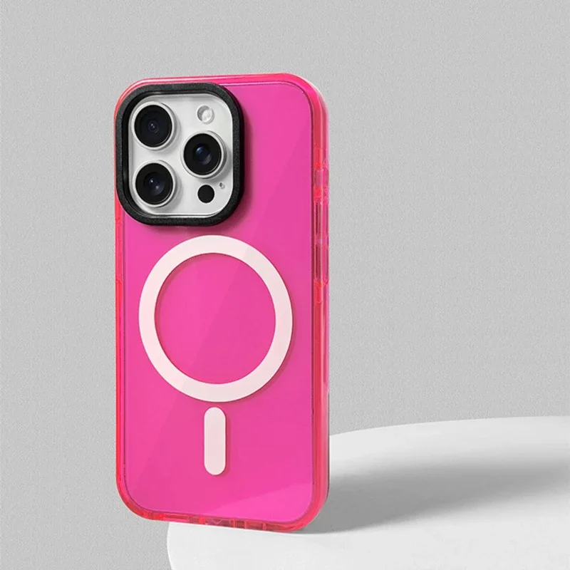 Vibrant Neon Transparent MagSafe Compatible Phone Case with Soft Silicone Bumper