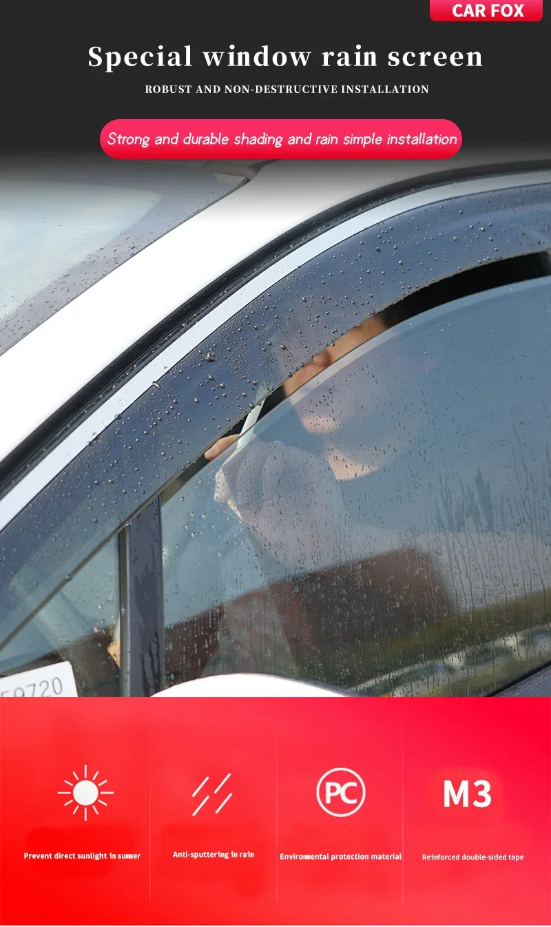 MG MG3 2011- Window Visor DOOR VISOR Sedan Window Weathershield Exterior Trim Stainless Steel Bright Stripe Rain Eyebrow