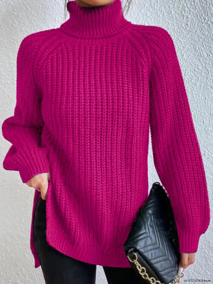 

Knitted Pullover Elegant Solid Color High Neck Sweater Women 2023 Fashion Winter Casual Loose Warm Thick Section Commuter Jumper