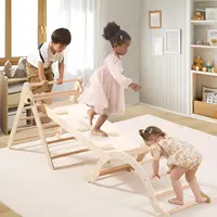 Medium Foldable Pikler Triangle Set with Sliding Ramp & Climbing Arch Ramp, 5-in-1Wooden Toddler Climbing Toys indoor 1