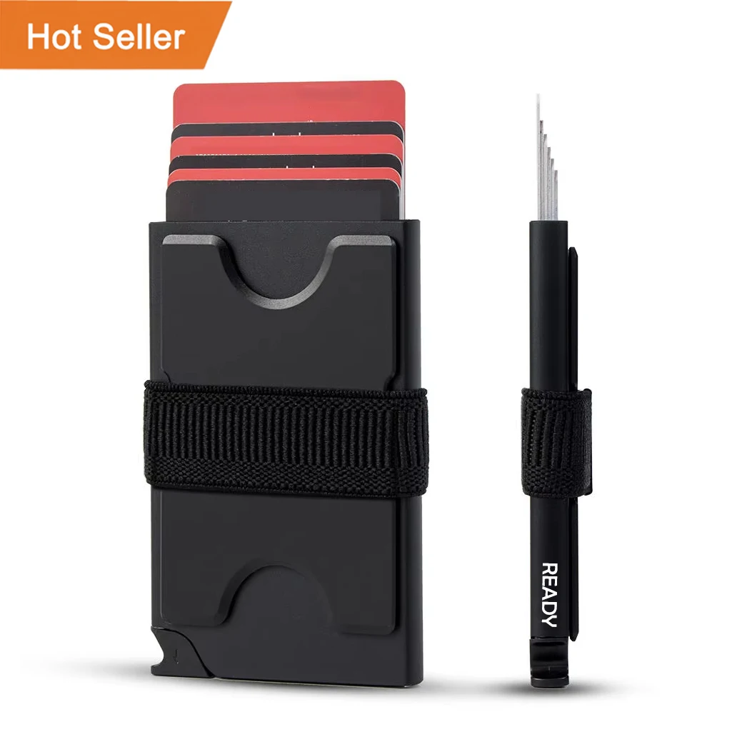 Slim Wallet for Men Titanium Aluminum Metal Card Holder RFID Blocking Pop up Feature