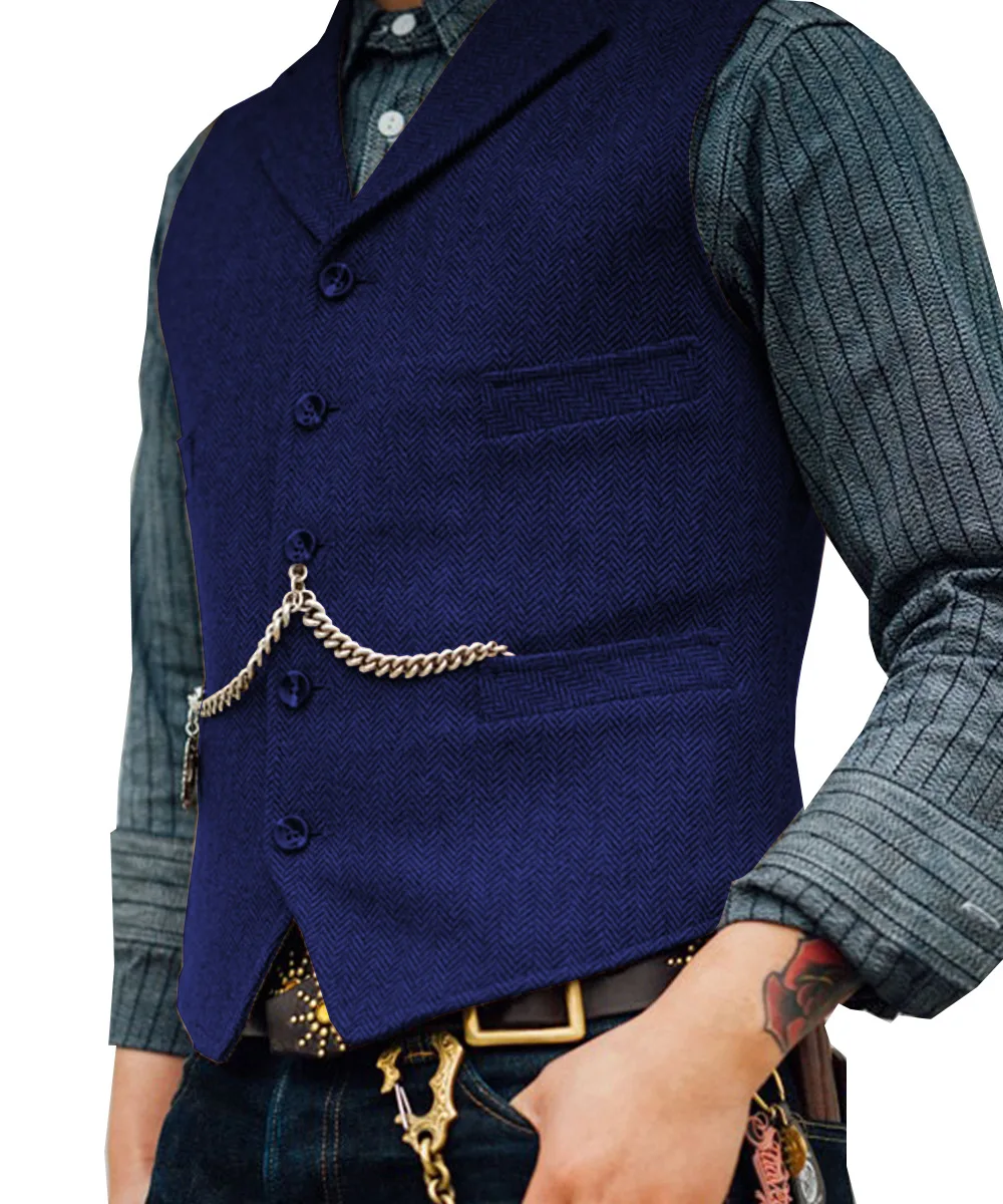 Business Waistcoat Jacket Casual Slim Fit Gilet Homme Vests for Groosmen Man Wedding Men's Suit Vest Brown Wedding Wool Tweed 3