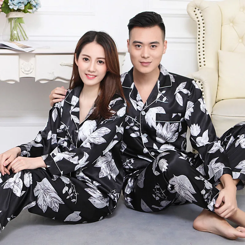 Couple Pajamas Long Sleeved Silk Sleepwear Set Silk Pajamas for Women Sleep Tops Women Pajamas Set Pijamas Mens Designer Pajamas mens silk pajamas Pajama Sets