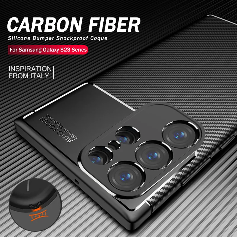 S 23 Ultra Case Matte Carbon Fiber Pattern Back Cover For Samsung