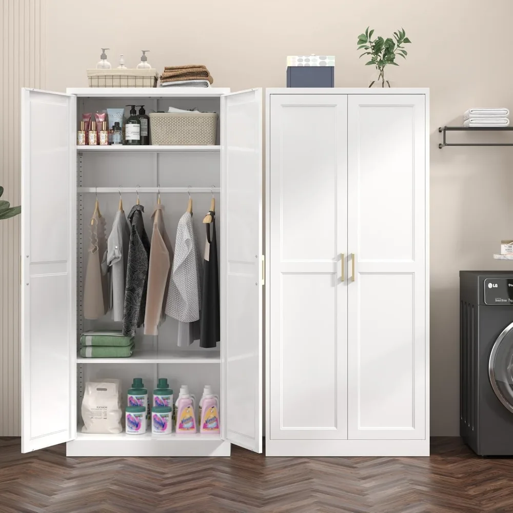 Metal Wardrobe Cabinets，Armoire Wardrobe Closet with Hanging Rod,Clothes Storage Cabinet with Adjustable Shelves and Doors, Clot 5