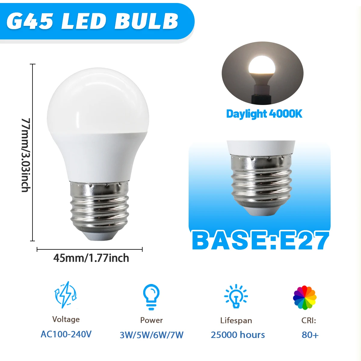 Eco-Friendly Non-Flicker Mini LED Bulb with Adjustable Wattage and Color Temperature Options