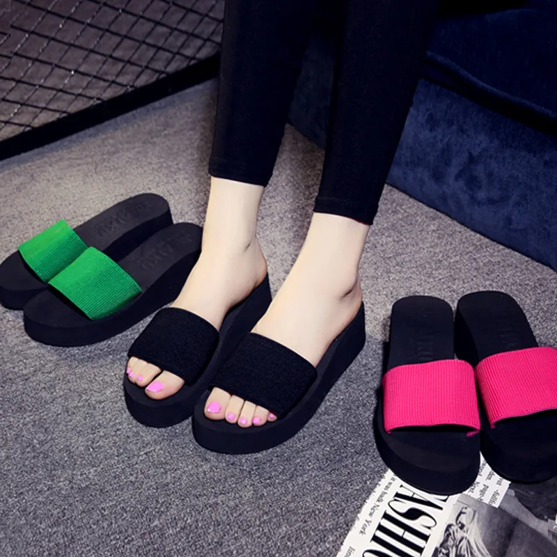 

Knitted Wedges Slippers for Women 2023 Summer Chunky Platform Wedge Heels Sandals Woman Light Thick Sole Beach Shoes Mujer