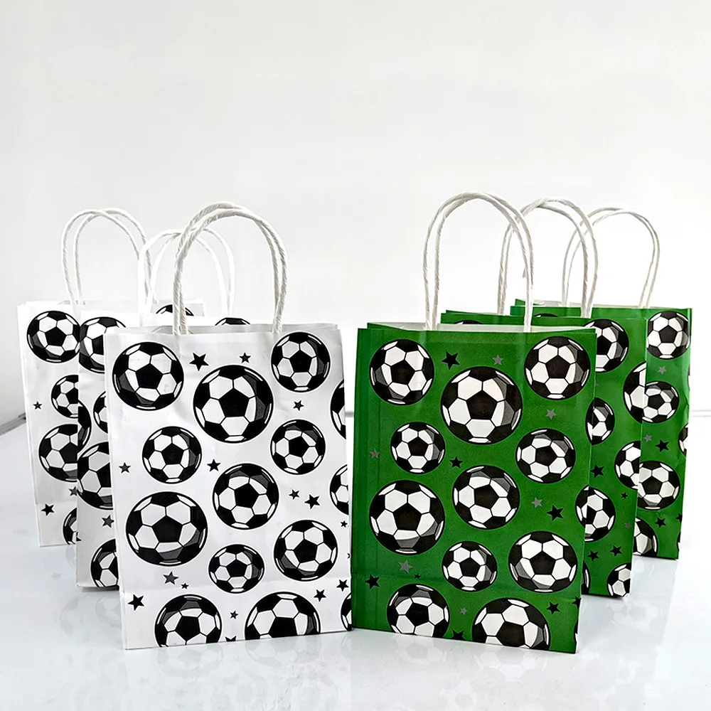 Party Bags soccer paper bags 5/10/20pcs Soccer Party Bags With Handles Soccer Party Gifts Bags Football Treat Theme Birthday Decors