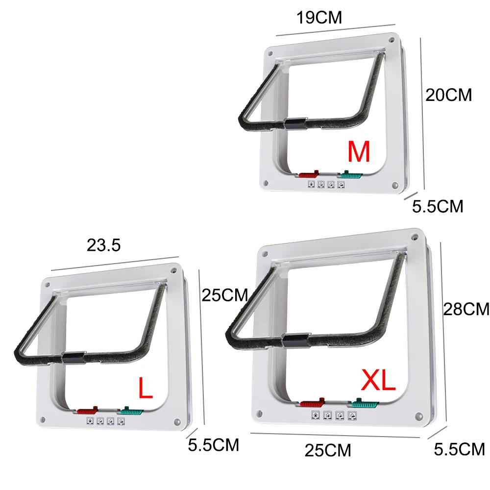 Dog Cat Flap Door With 4 Way Lock Security Flap Door For Dog Cat Kitten Puppy Safety Gate ABS Plastic Small Pet Supplies
