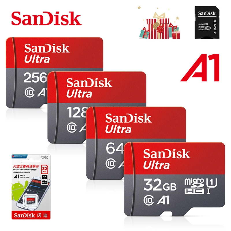 SanDisk 32GB 64GB Ʈ A1 ޸ ī 128GB 256GB 120 ްƮ/ Microsd ī Class10 UHS-1 ÷ ī SD/TF microSDXC + 