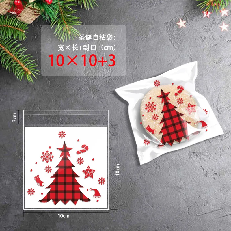 100 stücke Weihnachten Süßigkeiten Cookie Taschen Selbstklebende Süßigkeiten Zellophan Taschen Weihnachten Party Dekoration Navidad Geschenk Verpackung Tasche Liefert – Detail 3