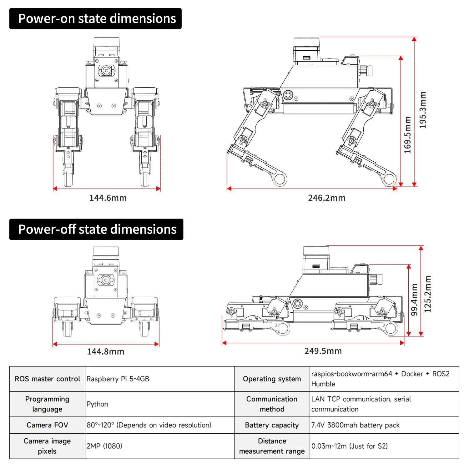 12DOF AI 大型モデル四足バイオニックロボット犬電子キット ROS2