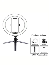 26 cm LED Ring Light with Adjustable Tripod Stand (Black)