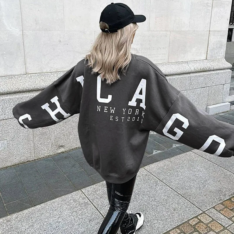 

Round Neck Loose Letter Printing Long Sleeve Sweater for Women 2023 Autumn New Casual Top