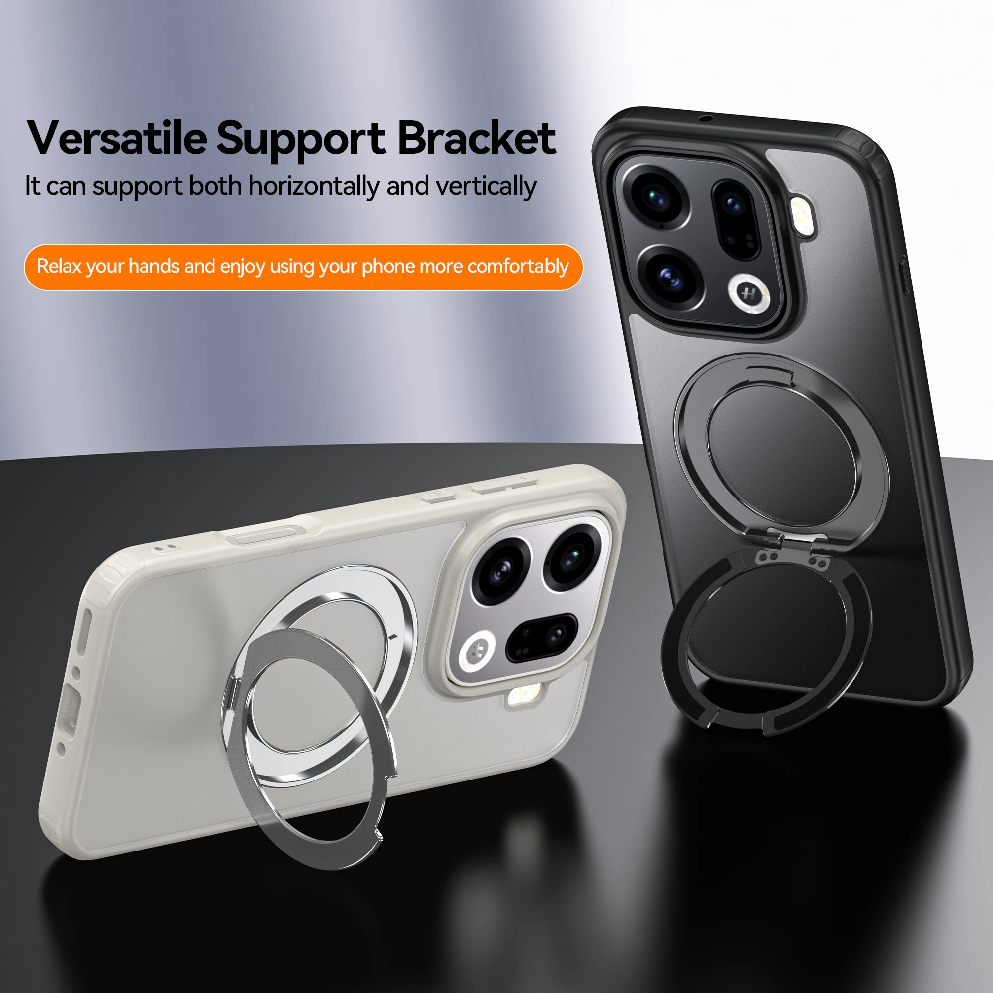 Translucent Shockproof Armor Magnetic Phone Case with 360° Rotating Bracket and Matte Back Cover