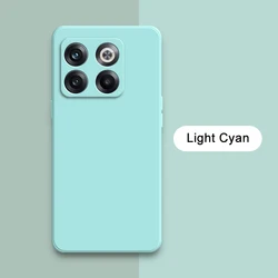 Stylish Square Liquid Silicone Waterproof Phone Case - Soft & Fashionable Back Cover for Oneplus 10 Pro (Light Cyan)
