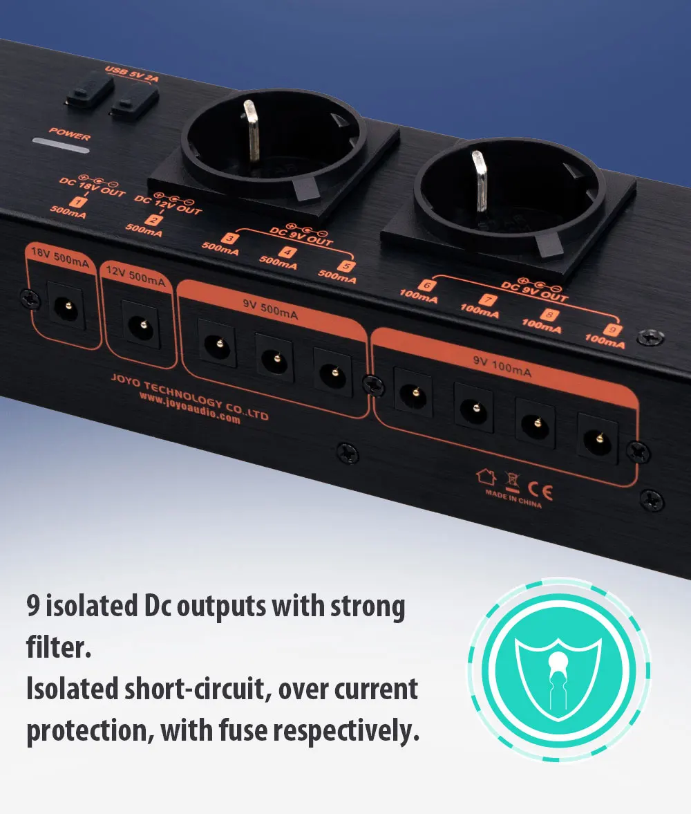 JP-07 Guitar Pedal Power Supply 9 DC Outputs 9V/12V/18V (100mA/500mA) with Isola