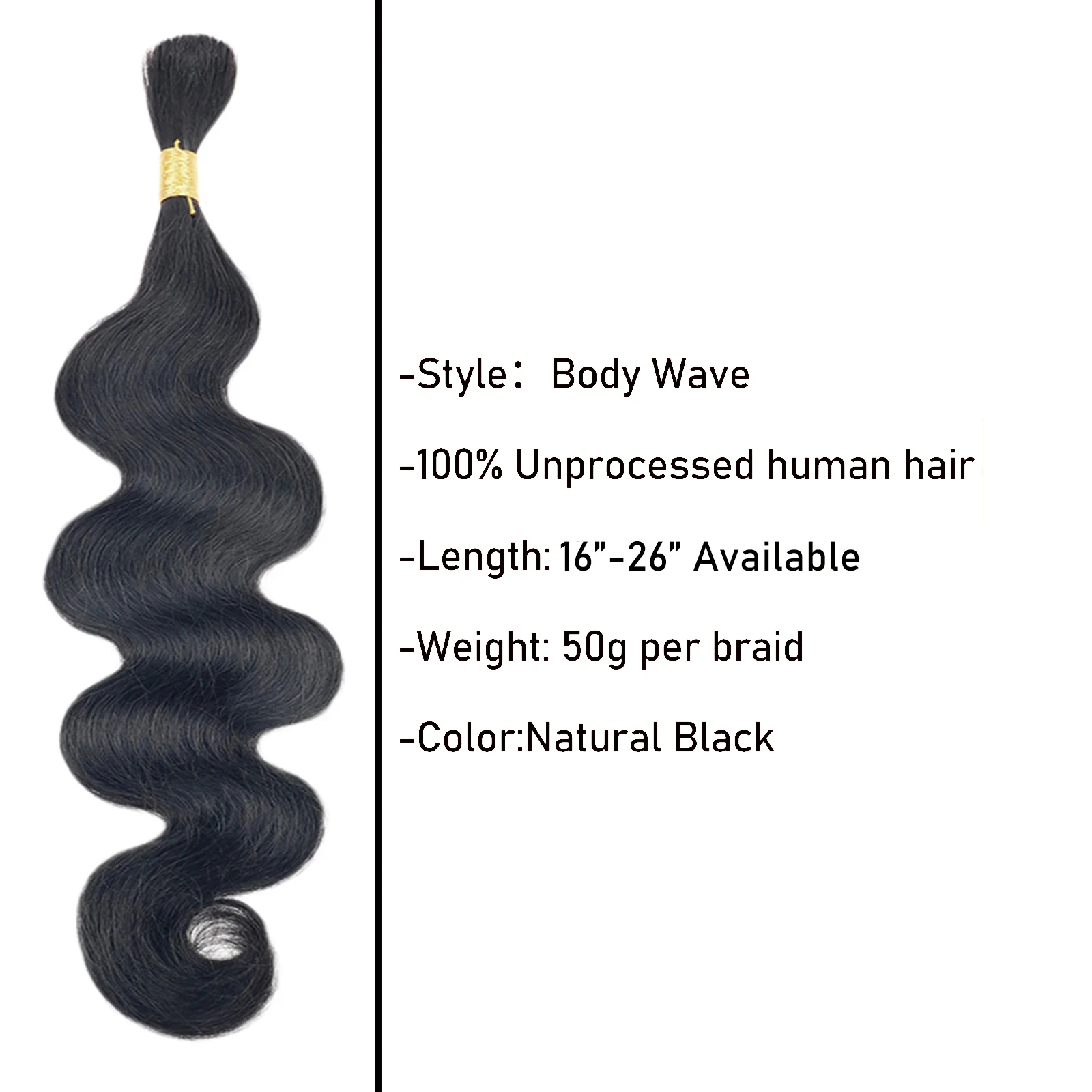 Natural Black 100% Human Hair Body Wave Bulk Hair for Braiding 1B No Weft Bulk Extensions