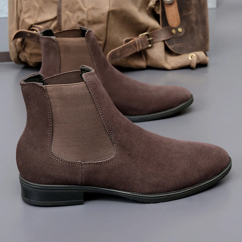 Suede Leather Chelsea Boots Men Keep Warm Winter Boots With Fur Plus Size 37-48