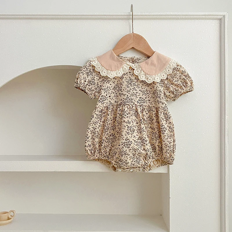 Family Matching Sister Clothing Summer Baby Girls Clothes Dress Cute Doll Collar Floral Girl Dress Short Sleeve Baby Romper 3