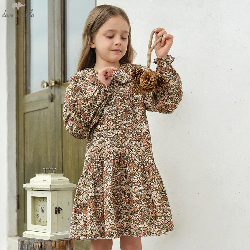 Dave Bella Children's Apring Autumn Floral Dress Sweet Girl's Long Sleeve Princess Dress Cute Party Outdoor Clothes DK3252614