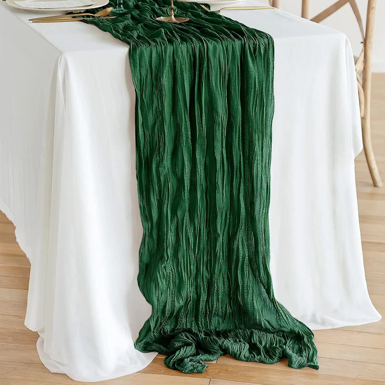 Elegant Sky Blue Gauze Table Runner