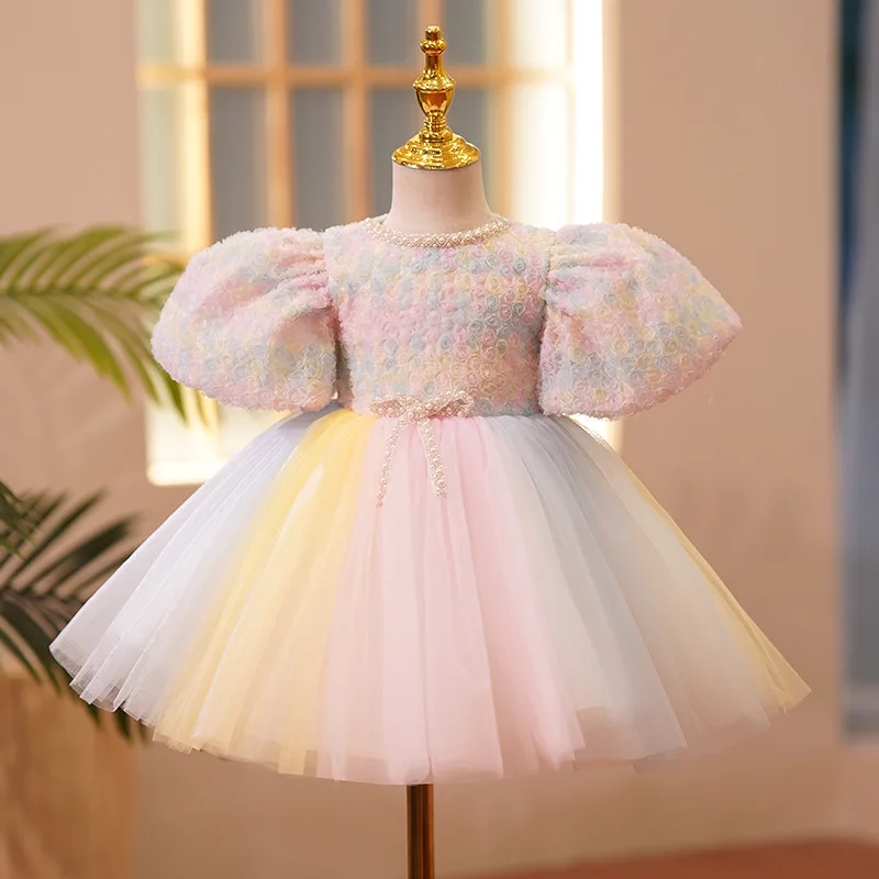 

Baby Girls Spanish Floral Pearls Ball Gown Kids Lolita Princess Dresses Children Birthday Party Fluffy Dress y313