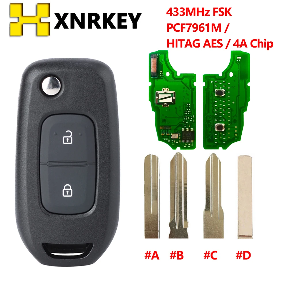 XNRKEY FSK 433MHz PCF7961M 4A Chip Flip Remote Key Fob  for Renault Dacia Logan 2 Logan II 2018-2020 Replacement Car Key Shell 285971998r pcf7953m 4a chip 433 mhz keyless smart remote key for renault clio iv captur 2009 2010 2011 2012 2013 2014 2015 2017