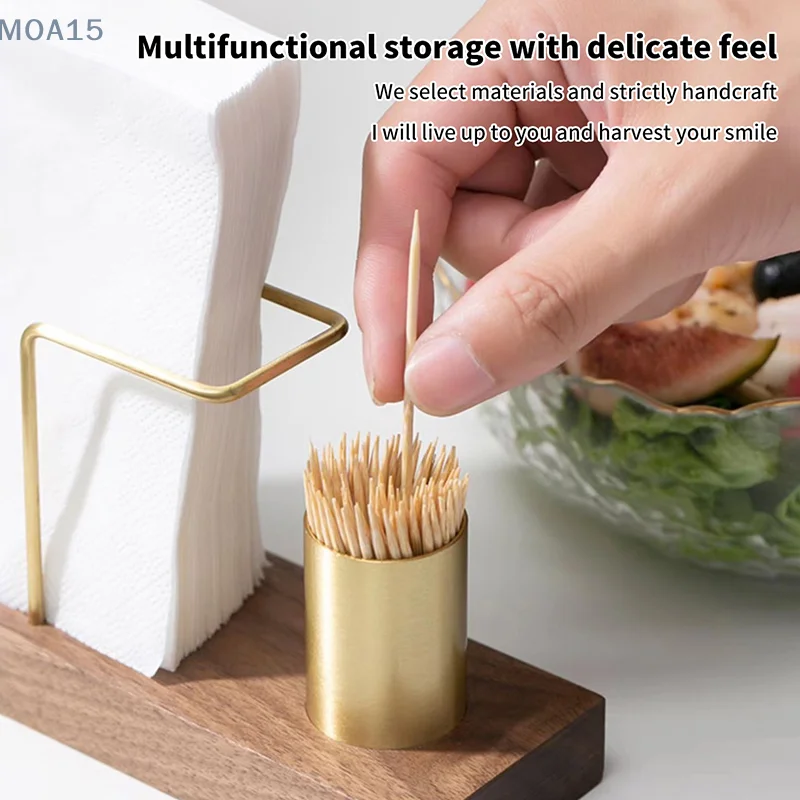 

Desktop Organizer Tableware Supplies Wood Tissue Paper Holder Napkin Holder Brass Tissue Box Storage Toothpick Box