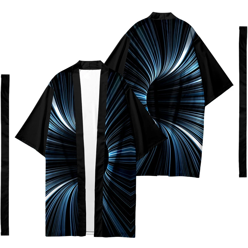 Cardigan Kimono Lungo Etnico Tradizionale Giapponese Da Uomo Kimono Da Donna Modello Illusione Ottica Camicia Kimono Giacca Yukata 3