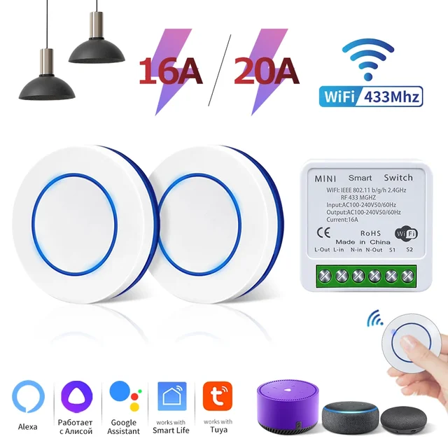 Tuya WiFi Smart Switch RF433Mhz App Remote Control Home Smart Life Wall Light Switch 110V 220V Work With Alexa Google Home Alice