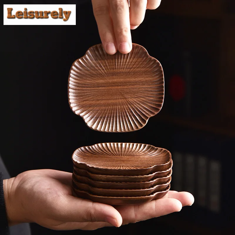1/6pc Handamde Walnut Wood Coasters Creative For Coffee Cups Household Anti-scald Placemats Tieguanyin Chinese Teaset Decoration