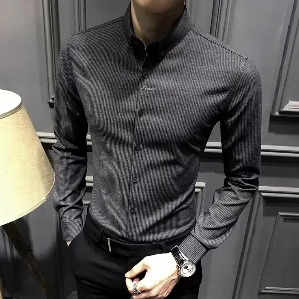 Shirts For Men Business Striped Plain Man Shirt Fashion 2025 With Collar Sale Cheap Things Stylish Hot Aesthetic Regular Brand