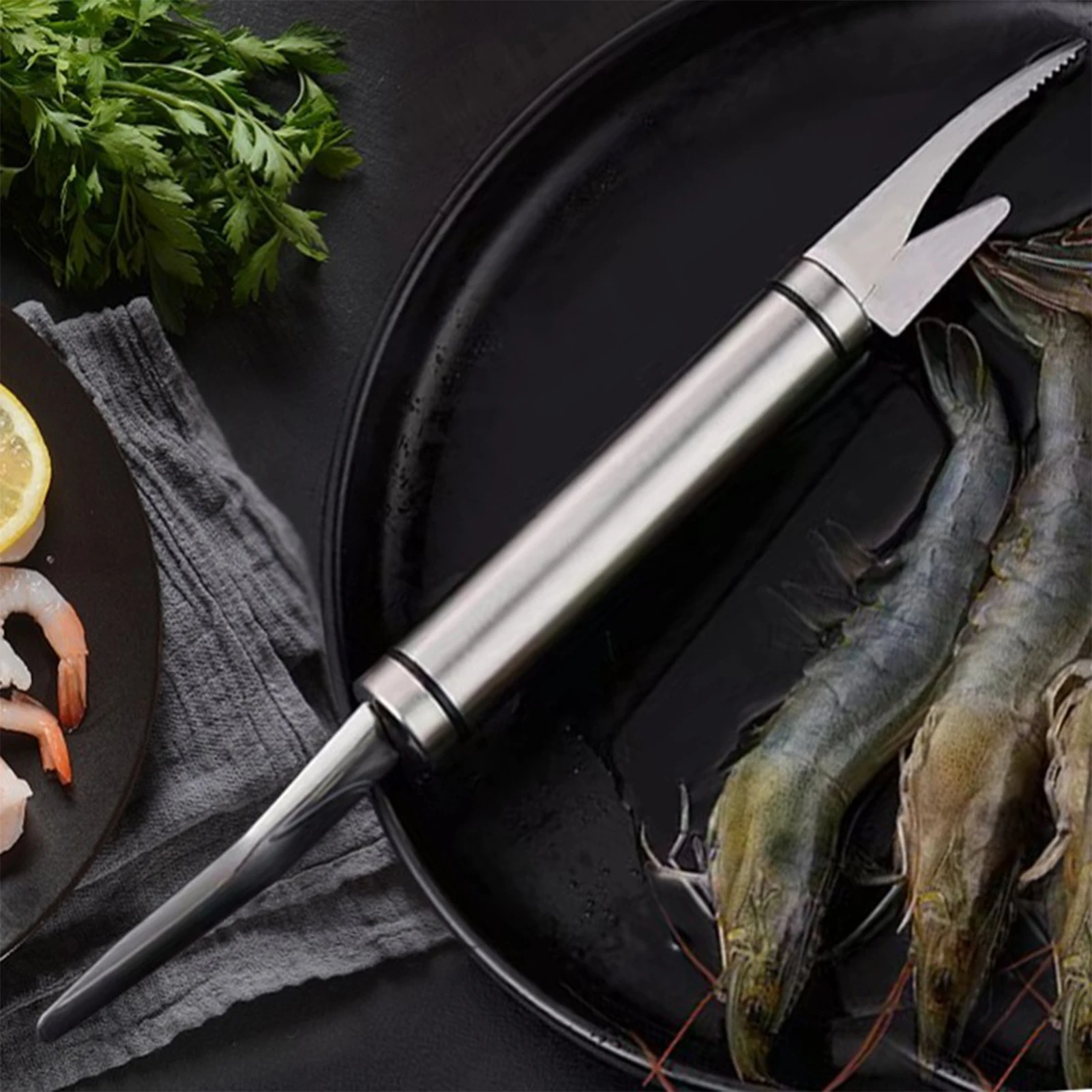 Multifunctional Fast Shrimp Peeler Stainless Steel Shrimp Line Cutting Scraping Digging Fish Scales Knife Kitchen Seafood Tools