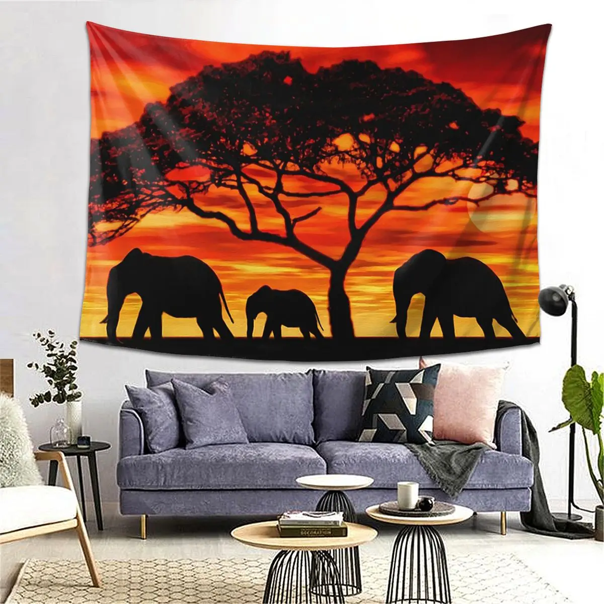 

Acacia Elephant Sunset Aesthetic Home Decoration Tapestry Hippie Wall Hanging Tapestries for Living Room Bedroom Dorm Room