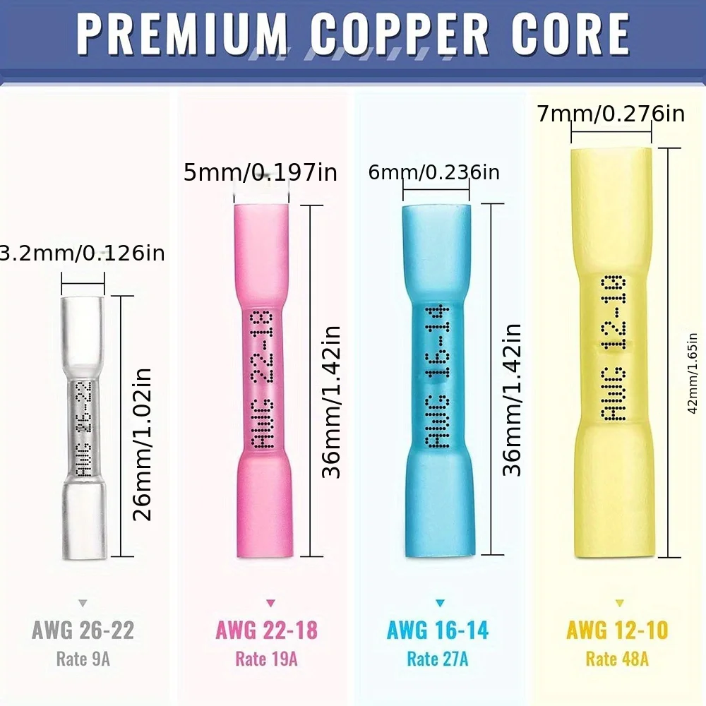 Set 100 Connettori Elettrici A Crimpare - Termorestringenti Per Cavi 0,5-1,5mm, Impermeabili