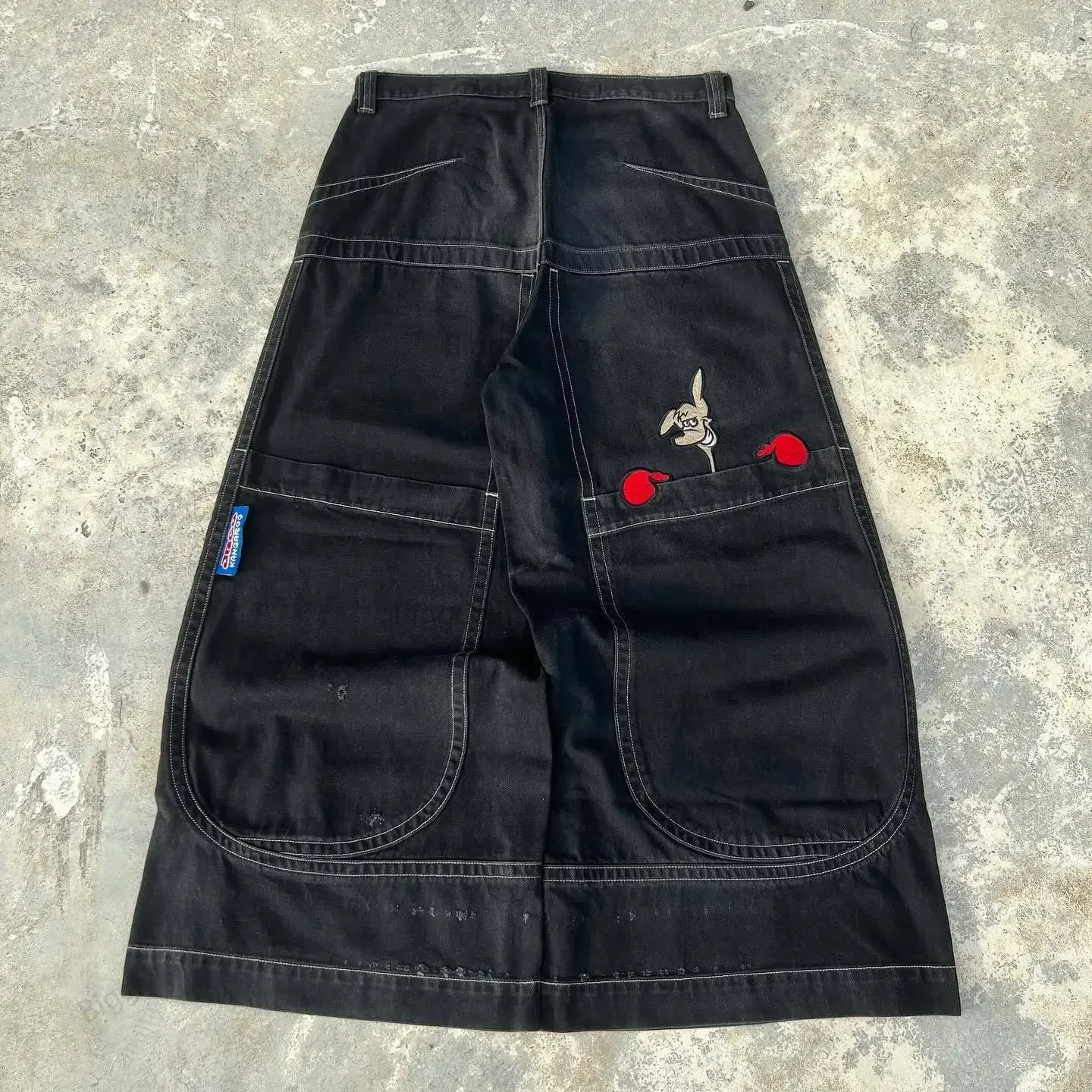 Casual jeans American large pocket skull print washed wide leg jeans Y2K hip hop street loose denim men's and women's trousers