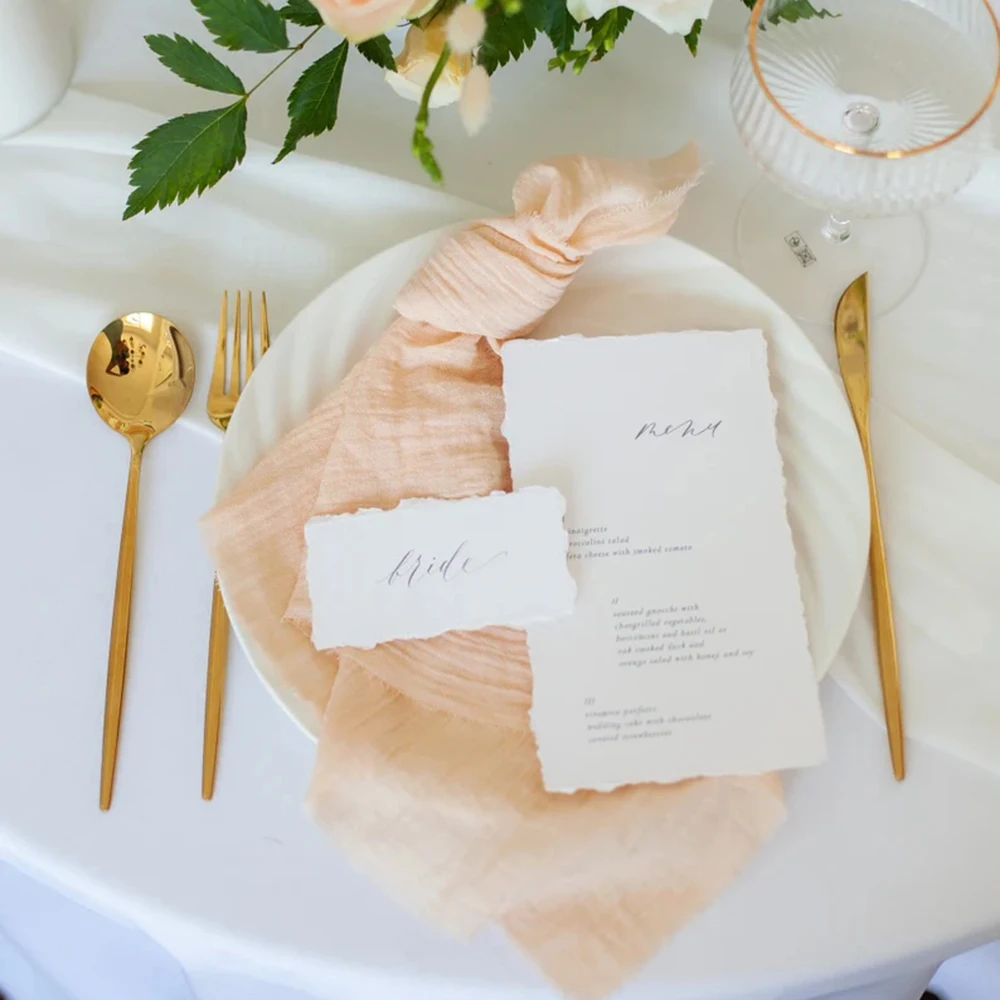 12 Pcs Peach Coton Wedding Napkins Wedding Napkins Raw Edges Cotton Dinner Table Decoration Cloth Dinner Gauze