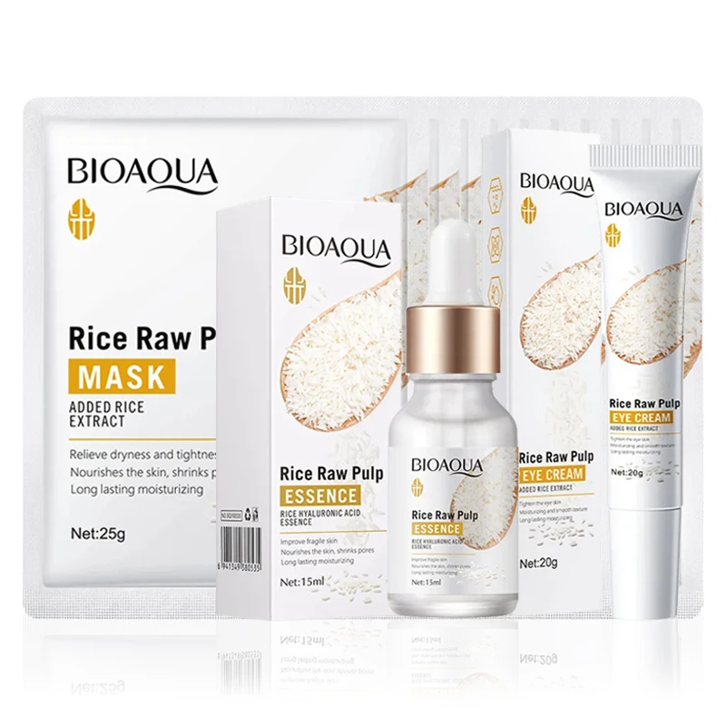 

BIOAQUA Rice Raw Pulp Skin Care Sets Face Mask Facial Serum Eye Cream Moisturizing Anti-Aging Skin Whitening Beauty Face Care