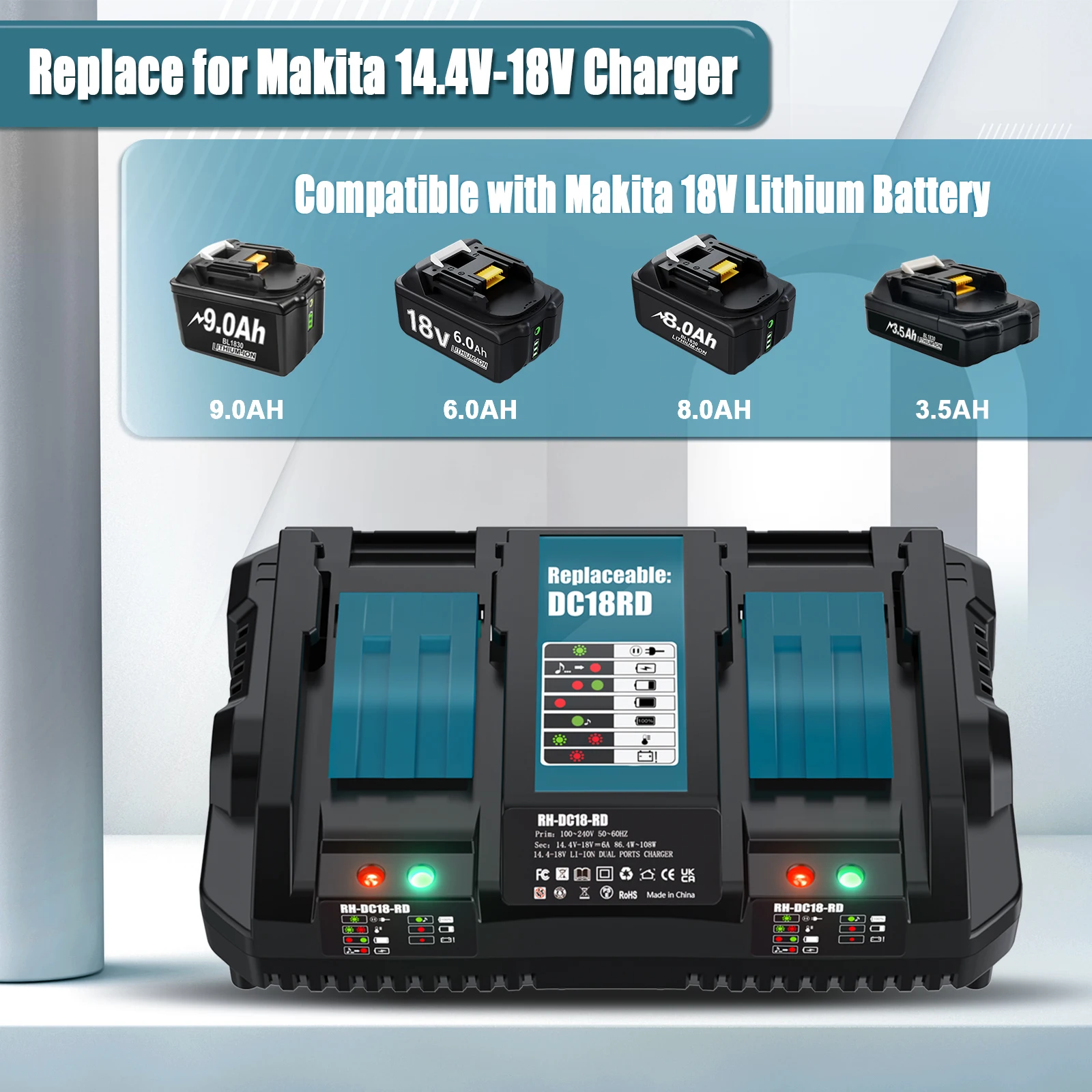 Charger DC18RC DC18RA 3A met BL1850 Compatibele batterij BL1830 BL1815 DHP458Z DCL500Z DGD800Z DHR242Z DTR180ZJ DTD153Z DHR171Z DUC353Z DMR110 DMR112