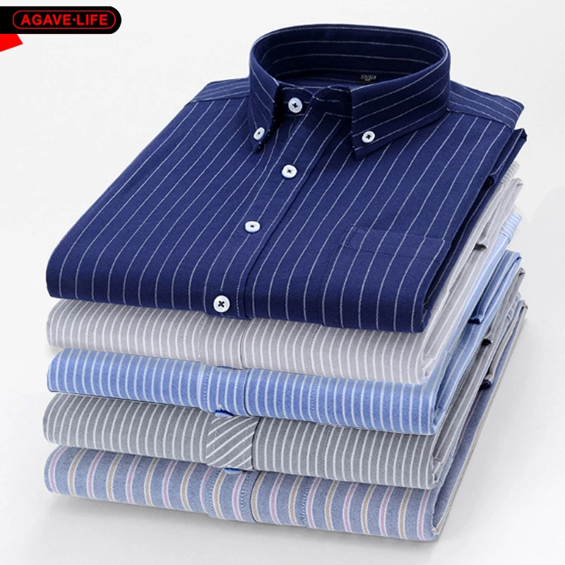 

Korean Style Shirt Men's Cotton Oxford No-Iron Shirt Spring Autumn Casual Long Sleeve Stripe Shirt Bussiness Men Comfortable Top