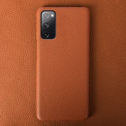 Premium Litchi Genuine Leather Shockproof Business Cover - Luxury Protection for Galaxy S26 FE (Brown 6324)