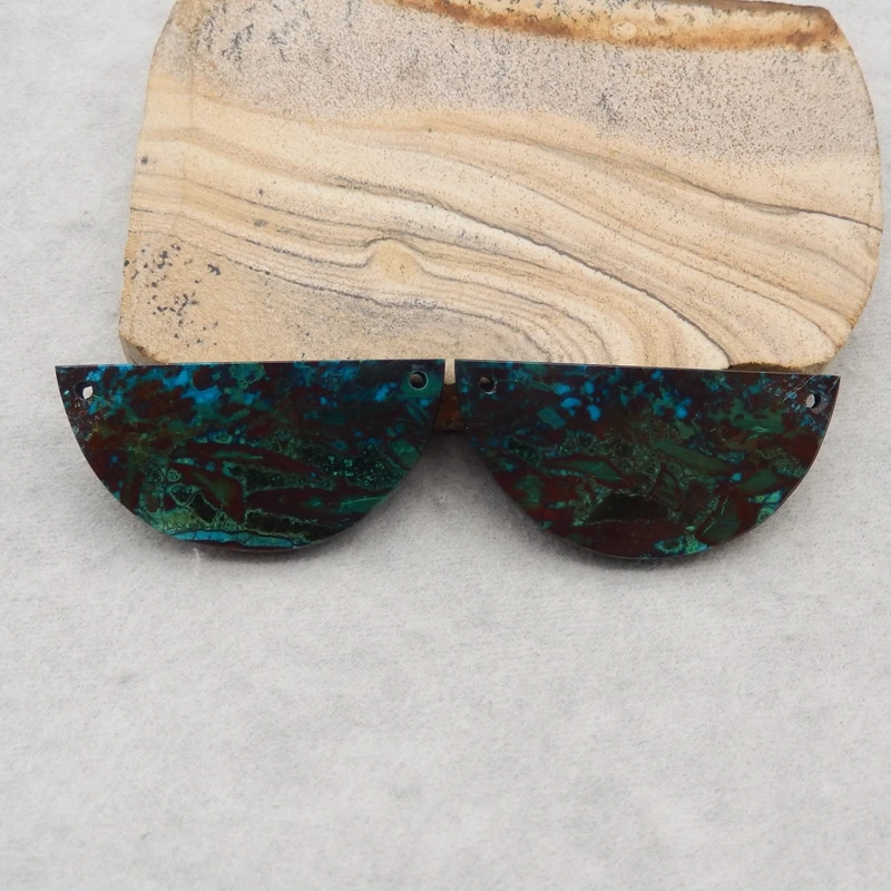 Natural Stone Chrysocolla Double Holes Earring Pair Semiprecious DIY Making Jewelry Accessories 39x19x3mm 12g