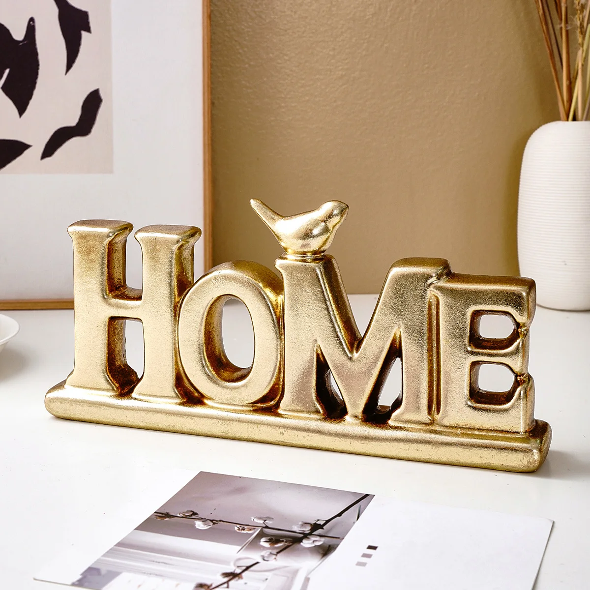 1PC, European-style retro gold and silver foil HOME letter ornaments, made of resin, home decoration letter ornaments