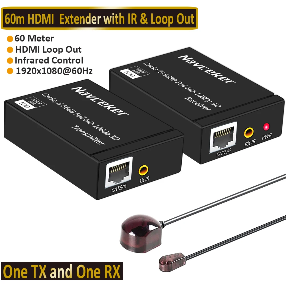 Prolongateur HDMI via Cat5 avec extension télécommande IR - Auto alimenté