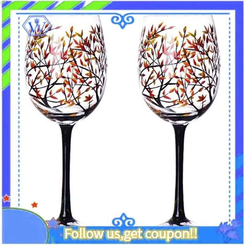 Easy To Use Autumn Tree Wine Glass-Fall Colors-Leaves Of Red, Yellow, Orange Hand Painted Fall Leaf